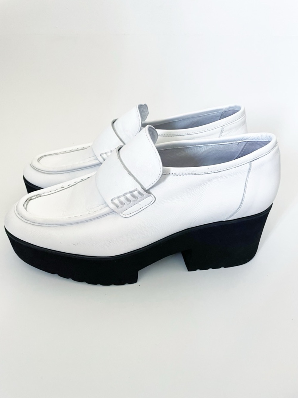 MAJE white leather platform loafers size FR 40 / US 10  chunky shoes Y2K leather - Picture 4 of 11